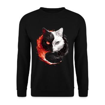 Yin Yang Katzen Katzenkunst für einen - Unisex Pullover - Schwarz - Vorne - Alina (178cm) & Michal (187cm)