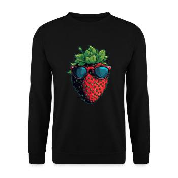 Lustige Erdbeere mit Sonnenbrille Frucht Tropisch - Unisex Pullover - Schwarz - Vorne - Alina (178cm) & Michal (187cm)