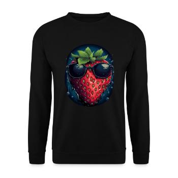 Lustige Erdbeere mit Sonnenbrille Frucht Tropisch - Unisex Pullover - Schwarz - Vorne - Alina (178cm) & Michal (187cm)