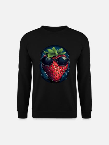 Lustige Erdbeere mit Sonnenbrille Frucht Tropisch - Unisex Pullover - Schwarz