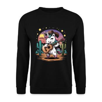 Country-Musik Einhorn mit Gitarre Western - Unisex Pullover - Schwarz - Vorne - Alina (178cm) & Michal (187cm)