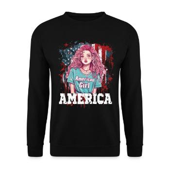 Patriotisches Amerikanisches Mädchen USA für - Unisex Pullover - Schwarz - Vorne - Alina (178cm) & Michal (187cm)
