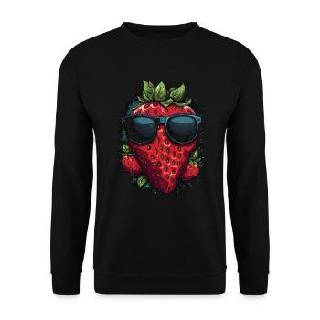 Lustige Erdbeere mit Sonnenbrille Frucht Tropisch - Unisex Pullover - Schwarz - Vorne - Alina (178cm) & Michal (187cm)