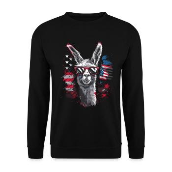 Coole Amerika Llama Sonnenbrille Patriotisch - Unisex Pullover - Schwarz - Vorne - Alina (178cm) & Michal (187cm)