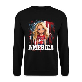 Patriotisches Amerikanisches Mädchen USA für - Unisex Pullover - Schwarz - Vorne - Alina (178cm) & Michal (187cm)