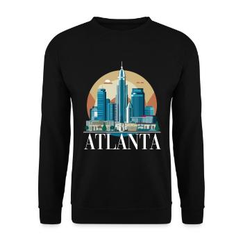 Atlanta Skyline Sonnenuntergang Stadtbild - Unisex Pullover - Schwarz - Vorne - Alina (178cm) & Michal (187cm)