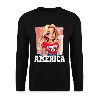 Patriotisches Amerikanisches Mädchen USA für - Unisex Pullover - Schwarz - Vorne - Alina (178cm) & Michal (187cm)