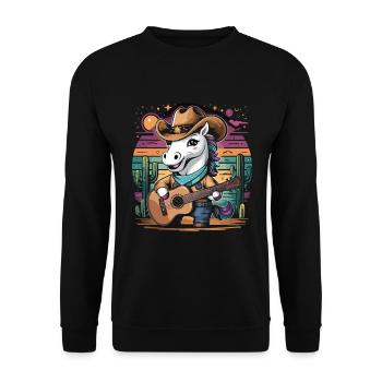 Country-Musik Einhorn mit Gitarre Western - Unisex Pullover - Schwarz - Vorne - Alina (178cm) & Michal (187cm)