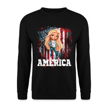 Patriotisches Amerikanisches Mädchen USA für - Unisex Pullover - Schwarz - Vorne - Alina (178cm) & Michal (187cm)