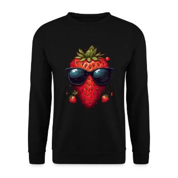 Lustige Erdbeere mit Sonnenbrille Frucht Tropisch - Unisex Pullover - Schwarz - Vorne - Alina (178cm) & Michal (187cm)