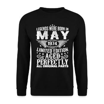 May 1974 Birthday Present May 1974 May - Unisex Sweatshirt - black - Front - Alina (178cm) & Michal (187cm)