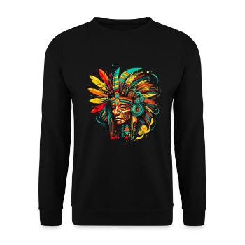 Aztekische Krieger Maske Maya Kultur Antike - Unisex Pullover - Schwarz - Vorne - Alina (178cm) & Michal (187cm)