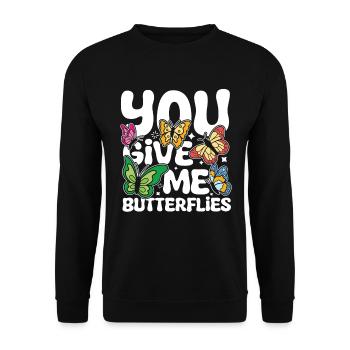 You Give Me Butterflies - Unisex Pullover - Schwarz - Vorne - Alina (178cm) & Michal (187cm)