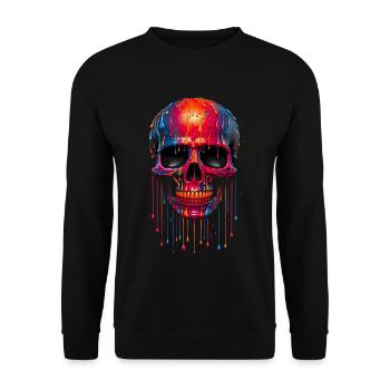 Bunte Totenköpfe für alle Kunstliebhaber - Unisex Pullover - Schwarz - Vorne - Alina (178cm) & Michal (187cm)
