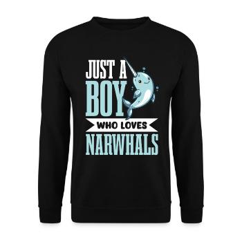 Funny Narwhal Animal Just A Boy Who Loves Narwhal - Unisex Pullover - Schwarz - Vorne - Alina (178cm) & Michal (187cm)
