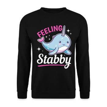 Funny Narwhal Animal Feeling Stabby - Unisex Pullover - Schwarz - Vorne - Alina (178cm) & Michal (187cm)