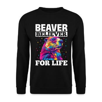 Funny Beaver Animal Beaver believer for life - Unisex Pullover - Schwarz - Vorne - Alina (178cm) & Michal (187cm)