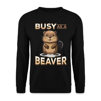 Funny Beaver Animal Busy as a beaver - Unisex Pullover - Schwarz - Vorne - Alina (178cm) & Michal (187cm)
