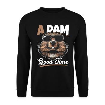 Funny Beaver Animal A dam good time - Unisex Sweatshirt - black - Front - Alina (178cm) & Michal (187cm)