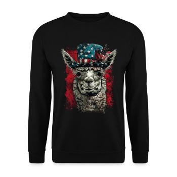 Coole Amerika Llama Sonnenbrille Patriotisch - Unisex Pullover - Schwarz - Vorne - Alina (178cm) & Michal (187cm)