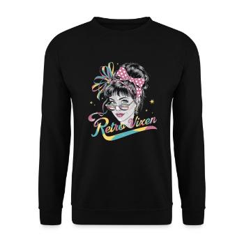 Stylische Retro 1980 Regenbogen-Retro Vixen für - Unisex Pullover - Schwarz - Vorne - Alina (178cm) & Michal (187cm)