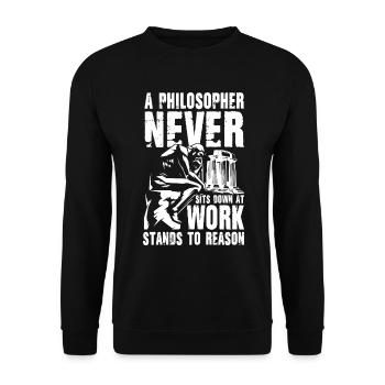A Philosopher Never Sits Down at Work - Unisex Pullover - Schwarz - Vorne - Alina (178cm) & Michal (187cm)