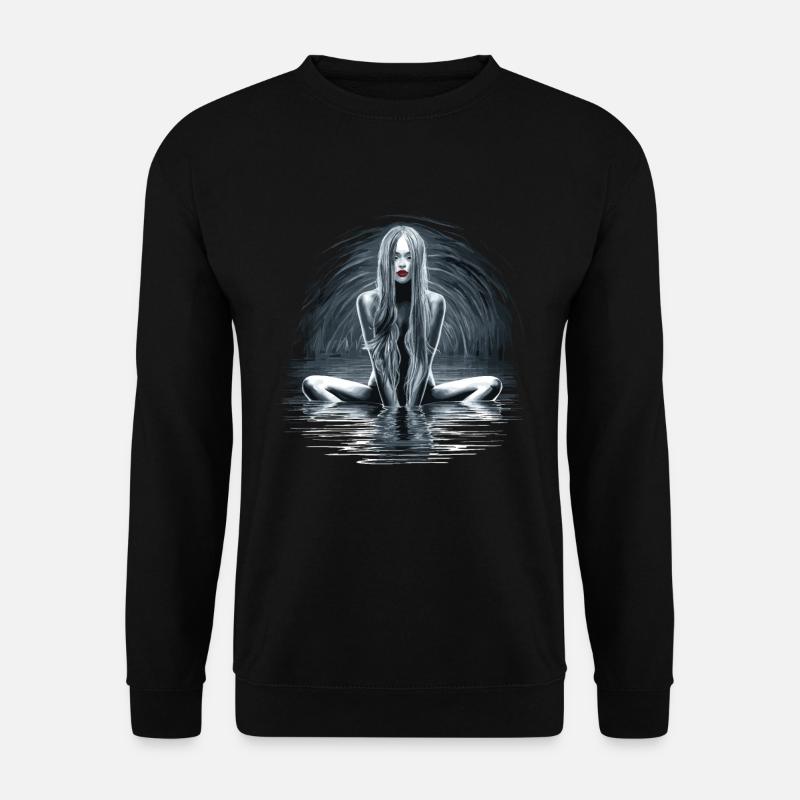 Rätselhafte Wassernymphe mit fließendem Haar - Unisex Pullover - Schwarz