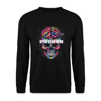 Open Your Mind für einen Unternehmer und Student - Unisex Pullover - Schwarz - Vorne - Alina (178cm) & Michal (187cm)