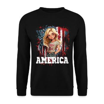 Patriotisches Amerikanisches Mädchen USA für - Unisex Pullover - Schwarz - Vorne - Alina (178cm) & Michal (187cm)
