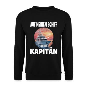 Auf meinem Boot bin ich Kapitän - Unisex Pullover - Schwarz - Vorne - Alina (178cm) & Michal (187cm)