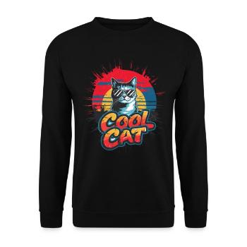 Coole Katze Retro-Sonnenuntergang Vintage-Look - Unisex Pullover - Schwarz - Vorne - Alina (178cm) & Michal (187cm)