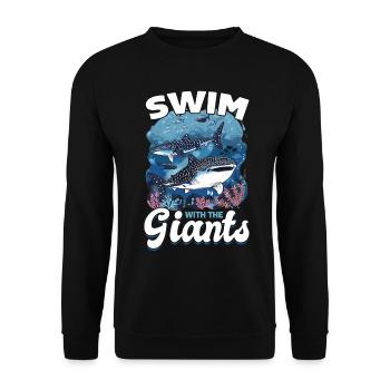 Funny Whale Shark Animal Swim With The Giants - Unisex Pullover - Schwarz - Vorne - Alina (178cm) & Michal (187cm)