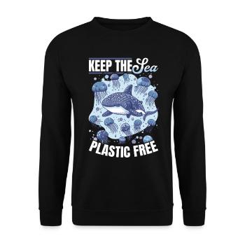 Funny Whale Shark Animal Keep the sea plastic free - Unisex Pullover - Schwarz - Vorne - Alina (178cm) & Michal (187cm)