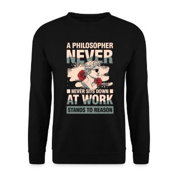 A Philosopher Never Sits Down at Work - Unisex Pullover - Schwarz - Vorne - Alina (178cm) & Michal (187cm)