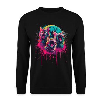 Bezaubernde Katzen mit Mond für alle - Unisex Pullover - Schwarz - Vorne - Alina (178cm) & Michal (187cm)