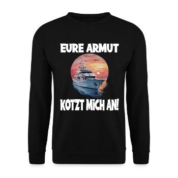 Yacht Reichtum Neid Boot Erfolg Zeigen - Unisex Pullover - Schwarz - Vorne - Alina (178cm) & Michal (187cm)