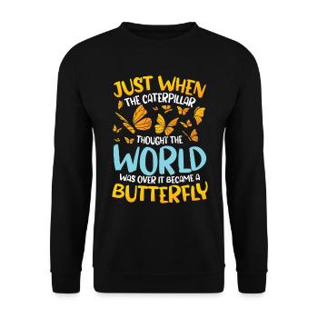 When The Caterpillar Thought The World Was Over - Unisex Pullover - Schwarz - Vorne - Alina (178cm) & Michal (187cm)