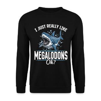 Shark Animal I Just Really Like Megalodons, Ok? - Unisex Pullover - Schwarz - Vorne - Alina (178cm) & Michal (187cm)