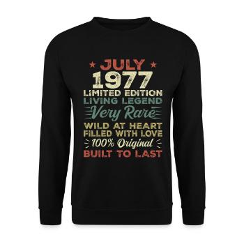Cadeau Juillet 1977 Anniversaire Juillet 1977 Anniversaire - Sweat-shirt Unisexe - noir - Devant - Alina (178cm) & Michal (187cm)