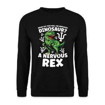 What do you call an Anxious Dinosaur Nervous Rex - Unisex Pullover - Schwarz - Vorne - Alina (178cm) & Michal (187cm)