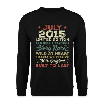 Geschenk Juli 2015 Jubiläum Juli 2015 Geburtstag - Unisex Pullover - Schwarz - Vorne - Alina (178cm) & Michal (187cm)