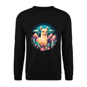 Alpaka Lama Blumen für Alpakaliebhaber - Unisex Pullover - Schwarz - Vorne - Alina (178cm) & Michal (187cm)
