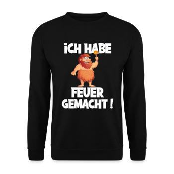 Ich hab Feuer gemacht für alle Männer - Unisex Pullover - Schwarz - Vorne - Alina (178cm) & Michal (187cm)