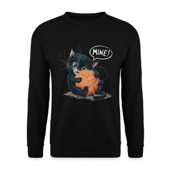 Niedliches Kätzchen spielt mit Garnknäuel - Unisex Pullover - Schwarz - Vorne - Alina (178cm) & Michal (187cm)
