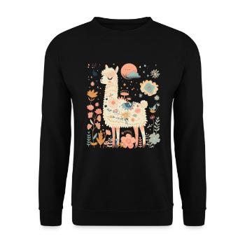 Alpaka Lama Blumen für Alpakaliebhaber - Unisex Pullover - Schwarz - Vorne - Alina (178cm) & Michal (187cm)