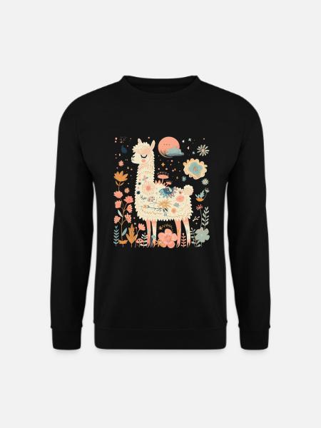 Alpaka Lama Blumen für Alpakaliebhaber - Unisex Pullover - Schwarz
