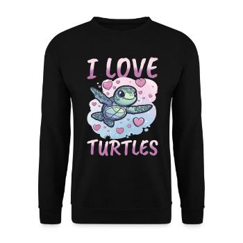 Funny Sea Turtle Animal I Love Turtles - Unisex Pullover - Schwarz - Vorne - Alina (178cm) & Michal (187cm)