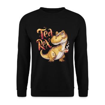Niedlicher Dinosaurier trinkt Tee T-Rex Humor - Unisex Pullover - Schwarz - Vorne - Alina (178cm) & Michal (187cm)