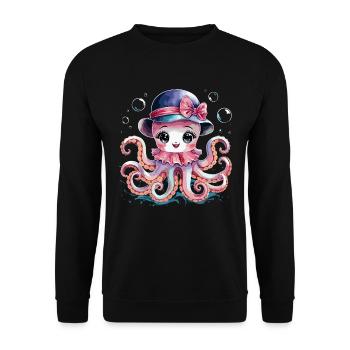 Niedlicher Oktopus mit Hut - Unisex Pullover - Schwarz - Vorne - Alina (178cm) & Michal (187cm)