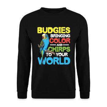 Budgies Bringing Color and Chirps To Your World - Unisex Pullover - Schwarz - Vorne - Alina (178cm) & Michal (187cm)